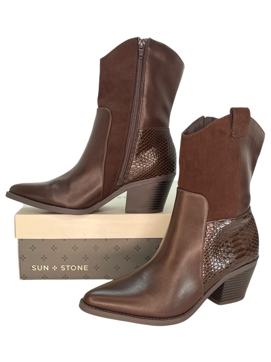 Sun + Stone Shoes - Sun + Stone Biancaa Brown Faux Leather Womens Ankle Boots Size 8.5M